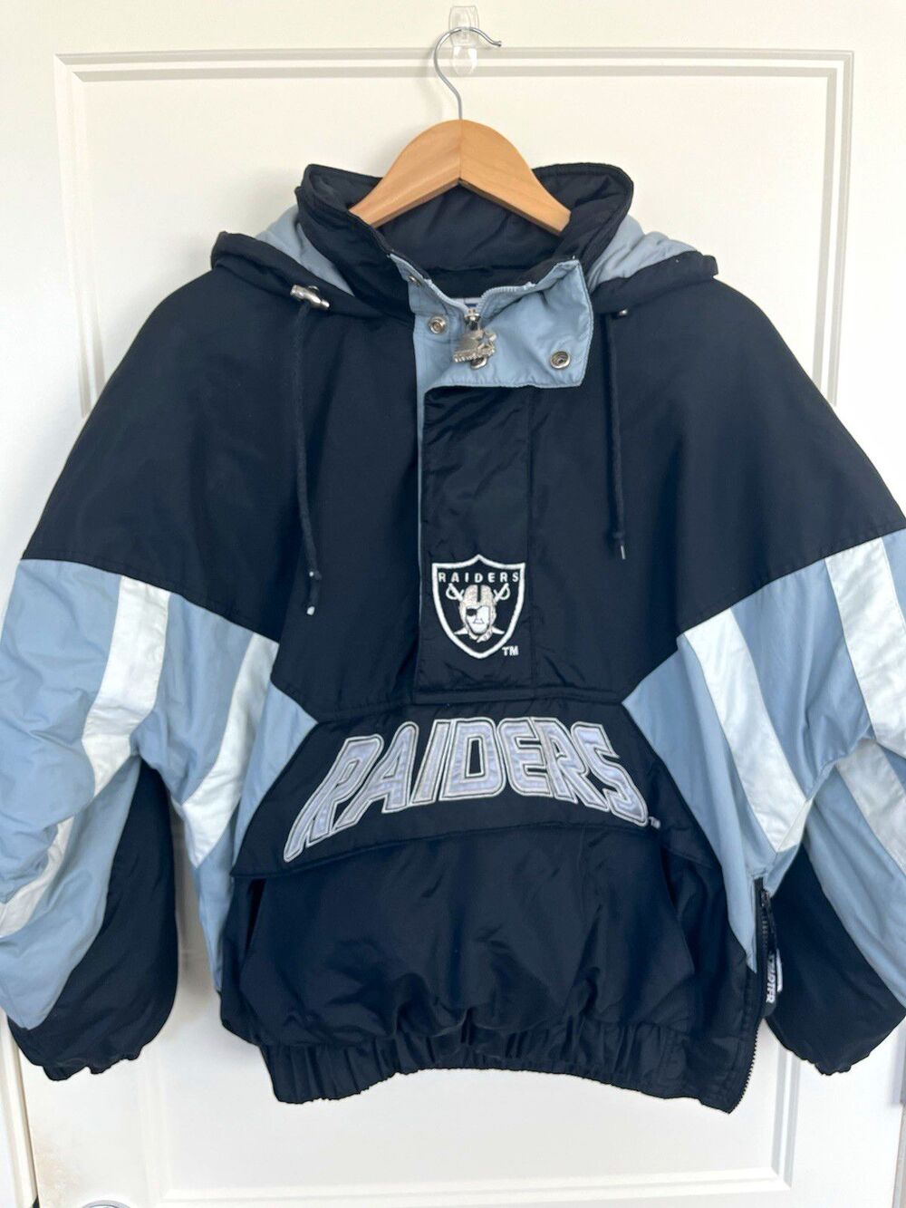 Vintage 90s Raiders Starter Puffer Jacket Small Pull Over Half Zip Pro Line NFL
